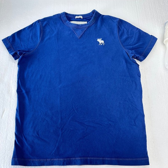 Abercrombie & Fitch Mens Blue Muscle Fit T-Shirt Short Sleeve Moose Logo Large - Picture 1 of 10